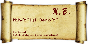 Mihályi Benkő névjegykártya